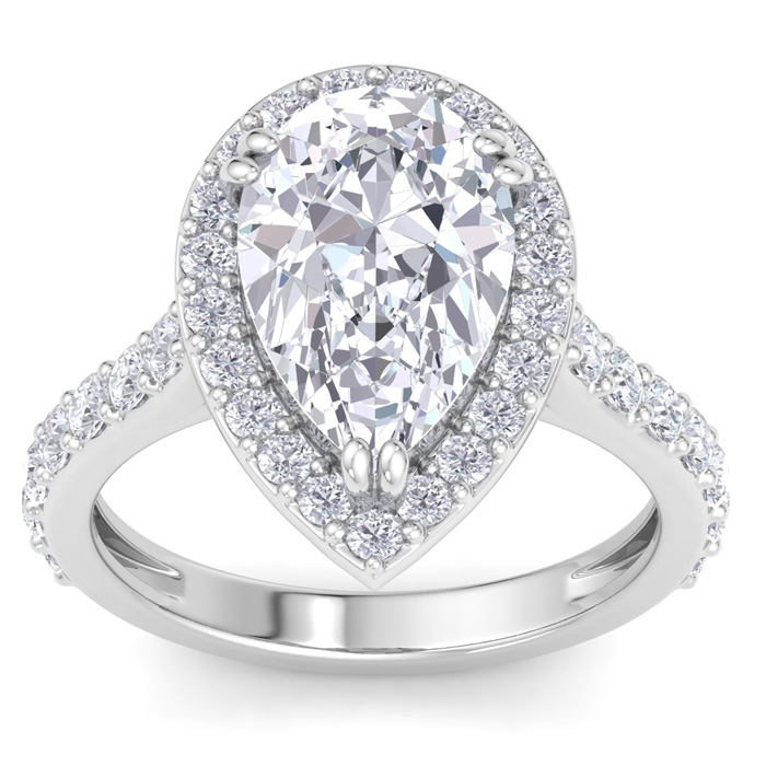 5 Carat Pear Shape Lab Grown Diamond Halo Engagement Ring in 14K 