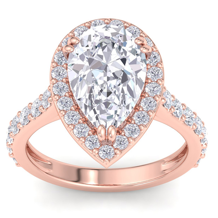 5 Carat Pear Shape Lab Grown Diamond Halo Engagement Ring in 14K Rose Gold (5.8 g) (1 Color  VS2)  Size 9.5 by SuperJeweler