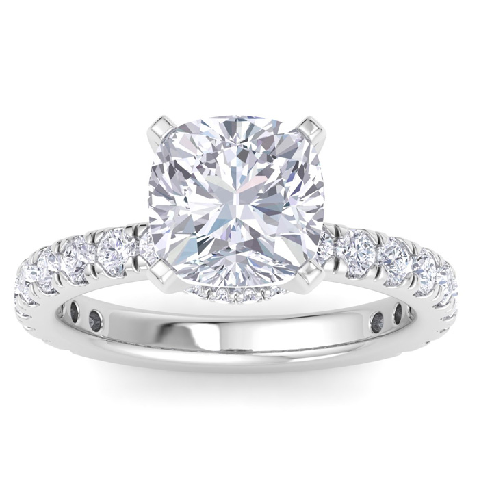 5 Carat Cushion Cut Lab Grown Diamond Hidden Halo Engagement Ring