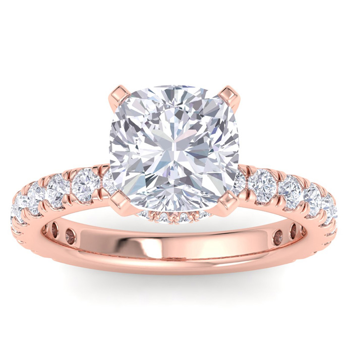 5 Carat Cushion Cut Lab Grown Diamond Hidden Halo Engagement Ring in 14K Rose Gold (5.2 g) (1 Color  VS2)  Size 7.5 by SuperJeweler