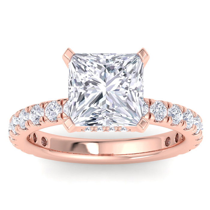 5 Carat Princess Cut Lab Grown Diamond Hidden Halo Engagement Ring in 14K Rose Gold (5.3 g) (1 Color  VS2)  Size 6.5 by SuperJeweler