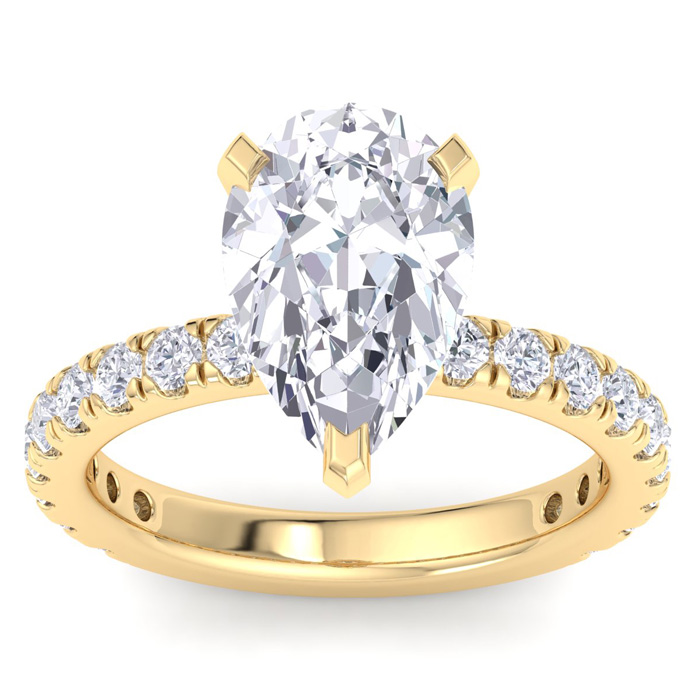 5 Carat Pear Shape Lab Grown Diamond Hidden Halo Engagement Ring in 14K Yellow Gold (5 g) (1 Color  VS2)  Size 9 by SuperJeweler