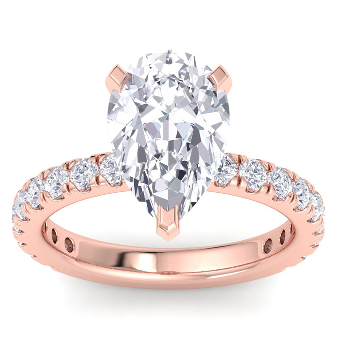 5 Carat Pear Shape Lab Grown Diamond Hidden Halo Engagement Ring in 14K Rose Gold (5 g) (1 Color  VS2)  Size 9.5 by SuperJeweler