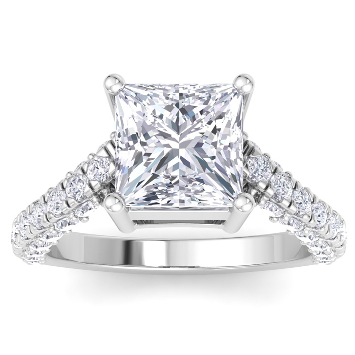 5 Carat Princess Cut Lab Grown Diamond Curved Engagement Ring in 