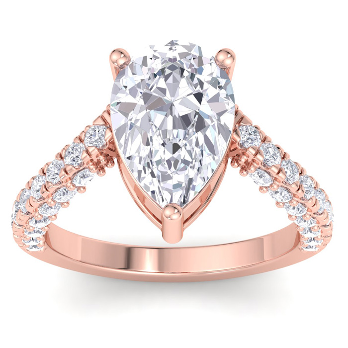 5 Carat Pear Shape Lab Grown Diamond Curved Engagement Ring in 14