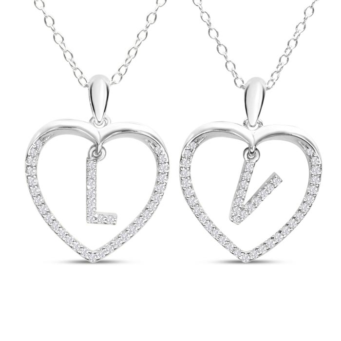 Diamond Initial Necklace A - Z Initial Diamond Necklace in Sterling Silver & Yellow Gold (2.9 g) 16 Inch Chain by SuperJeweler
