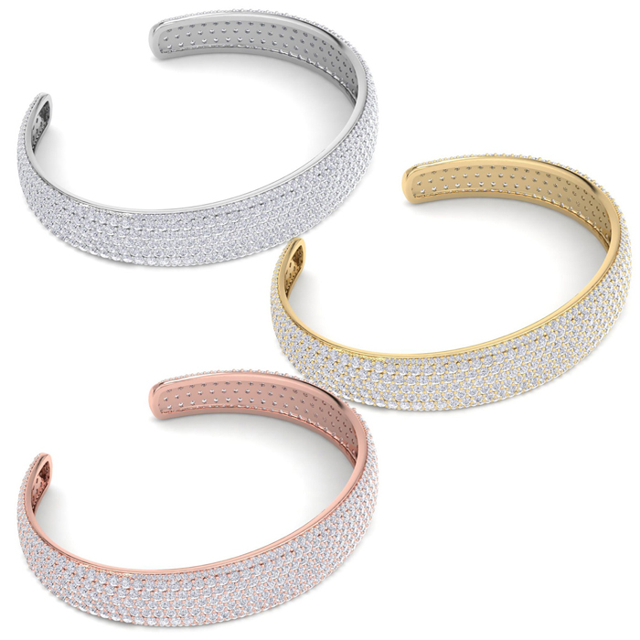 10 Carat Diamond Bangle Bracelet in 14K White Yellow & Rose Gold 