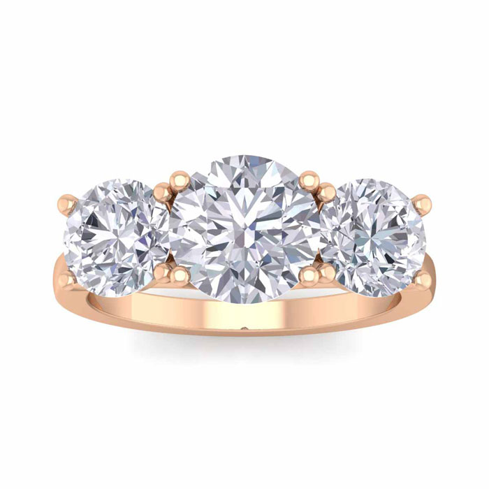 4 Carat Lab Grown Diamond Three Stone Engagement Ring in 14K Rose