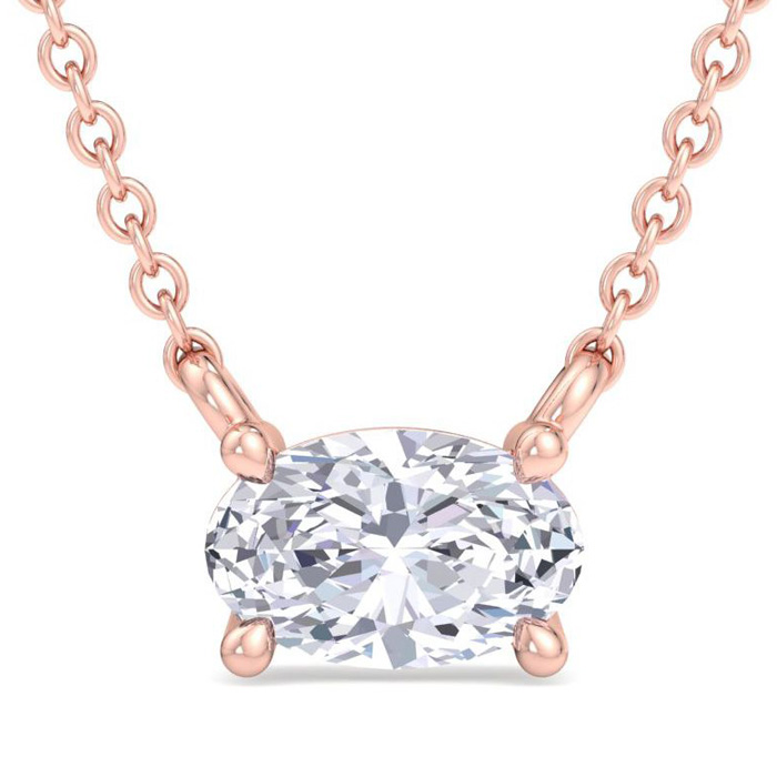 1/3 Carat Oval Shape Lab Grown Diamond Solitaire Necklace In 14K Rose Gold (1.30 G) (G-H, VS2), 18 Inch Chain By SuperJeweler