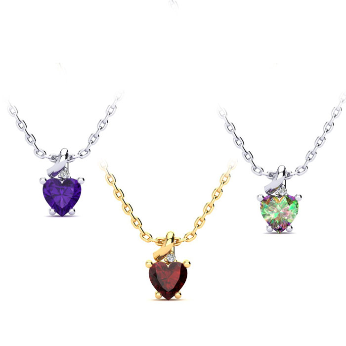 Gemstone Necklace 1/2 Carat Gemstone & Diamond Heart Necklace in White Gold (2 g) Gold (2 g) & Rose Gold (2 g) 18 Inch Chain by SuperJeweler