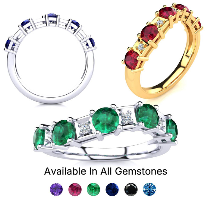 1 1/3 Carat Gemstone & Diamond Journey Band Rings in White Gold (3.5 g) Yellow Gold (3.5 g) & Rose Gold (3.5 g) by SuperJeweler