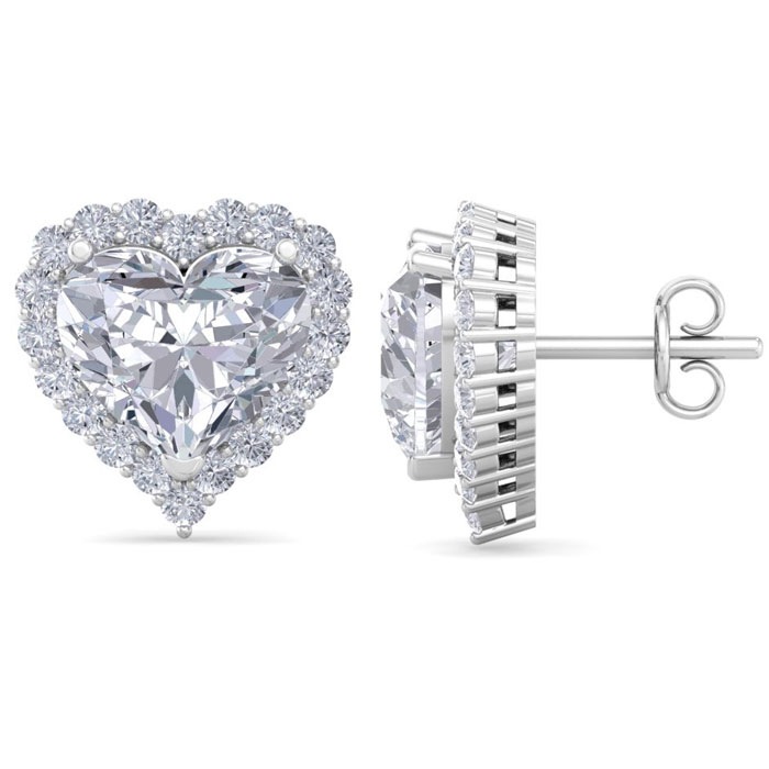 4 1/2 Carat Heart Shape Halo Lab Grown Diamond Stud Earrings in 1