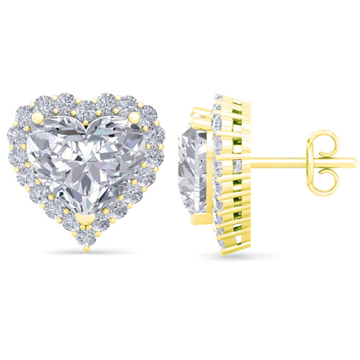 4 1/2 Carat Heart Shape Halo Lab Grown Diamond Stud Earrings in 14K Yellow Gold (3.4 g) (1 Color  VS2 Clarity) by SuperJeweler