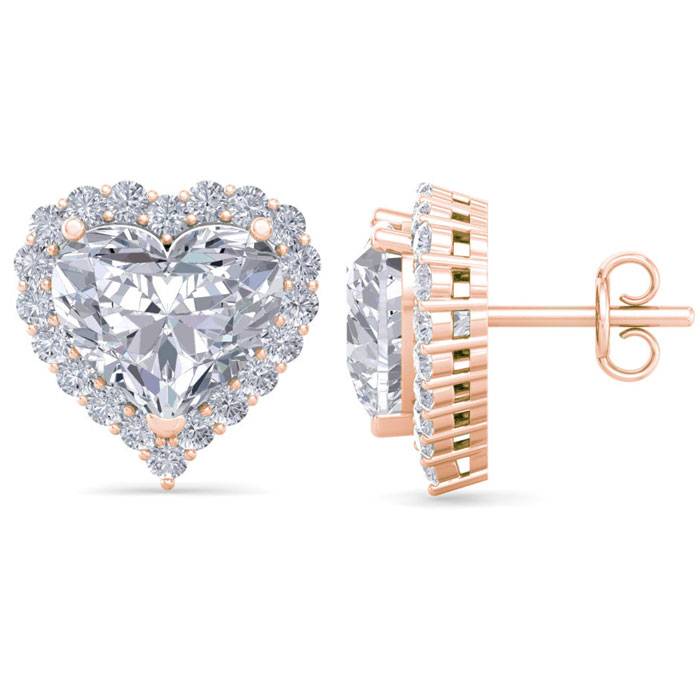 4 1/2 Carat Heart Shape Halo Lab Grown Diamond Stud Earrings in 14K Rose Gold (3.4 g) (1 Color  VS2 Clarity) by SuperJeweler