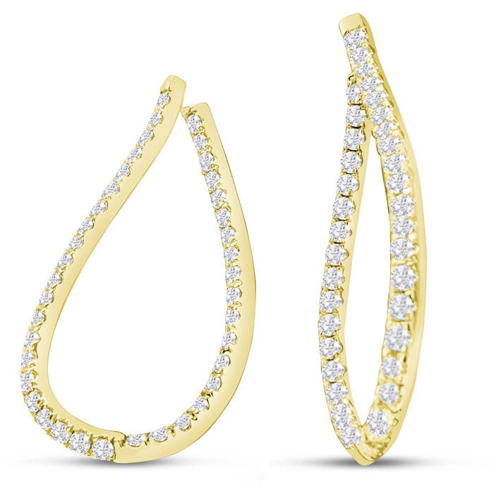 3 Carat Diamond Inside Out Twisted Earrings in 14K Yellow Gold (7.9 g)  1.5 Inches ( Color  I1-I2 Clarity) by SuperJeweler