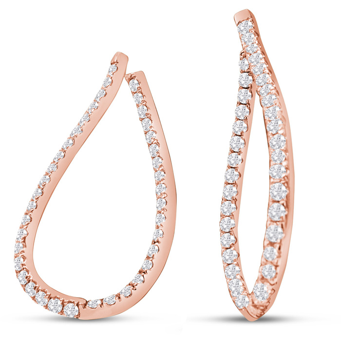 3 Carat Diamond Inside Out Twisted Earrings in 14K Rose Gold (7.9 g)  1.5 Inches ( Color  I1-I2 Clarity) by SuperJeweler