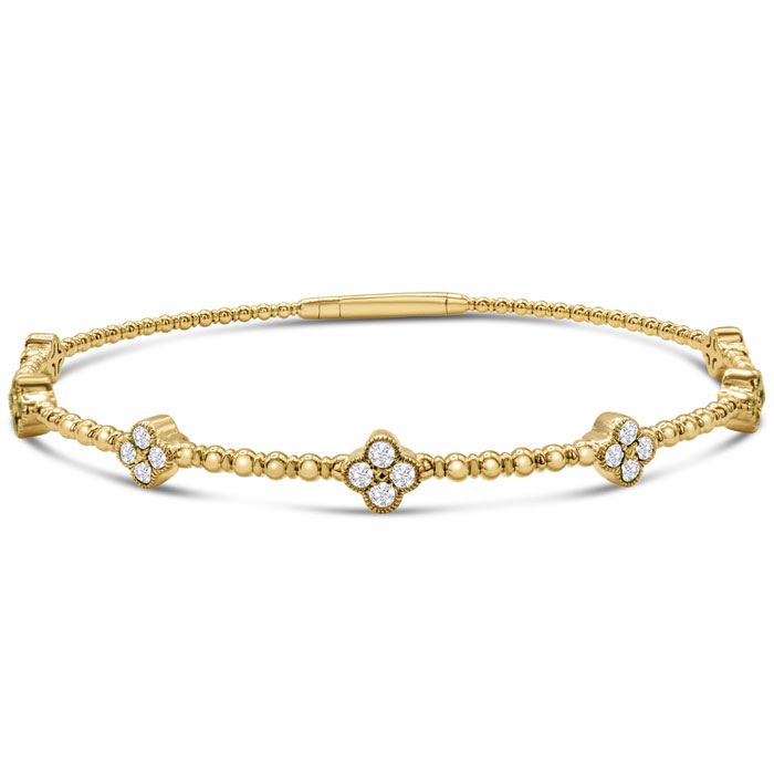 1/2 Carat Diamond Flower Flexible Bangle Bracelet In 14K Yellow Gold (5.8 G), 7 Inches (I-J Color, I1-I2 Clarity) By SuperJeweler