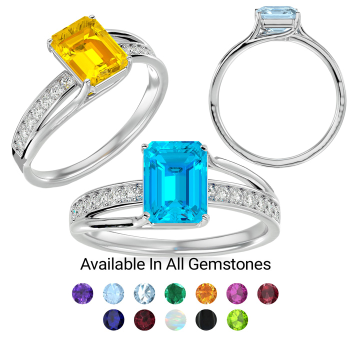 1 3/4 Carat Emerald Cut Gemstone & 14 Diamond Ring In Sterling Silver, I-J, Size 10 By SuperJeweler