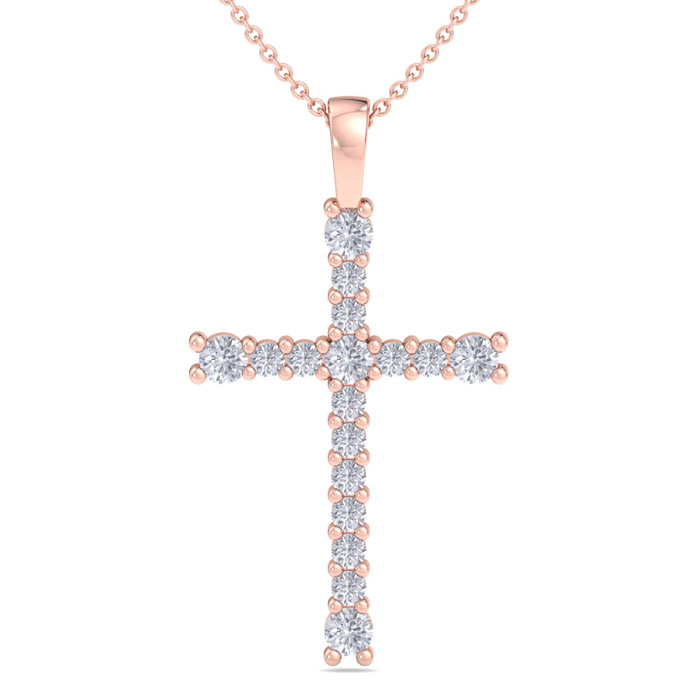 ThyDiamondâ¢ 1/3 Carat Diamond Cross Necklace In 14K Rose Gold (2.1 G), 18 Inches (I-J, I1-I2)
