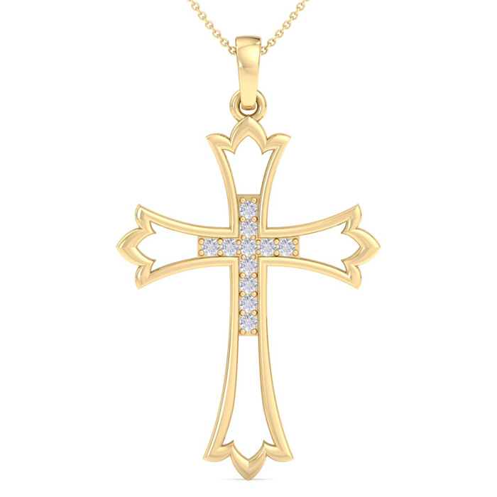 ThyDiamondâ¢ 1/10 Carat Diamond Cross Necklace In 14K Yellow Gold (2.6 G), 18 Inches (I-J, I1-I2)