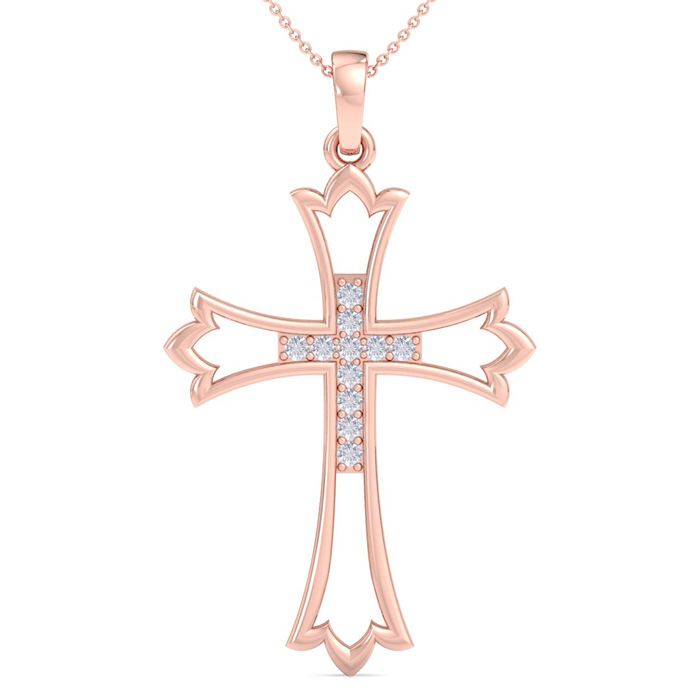 ThyDiamondâ¢ 1/10 Carat Diamond Cross Necklace In 14K Rose Gold (2.6 G), 18 Inches (I-J, I1-I2)