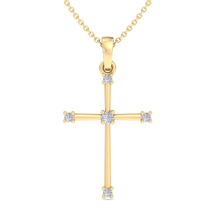 ThyDiamondâ¢ 0.06 Carat Slim Diamond Cross Necklacen In 14K Yellow Gold (1.75 G), 18 Inches (I-J, I1-I2)