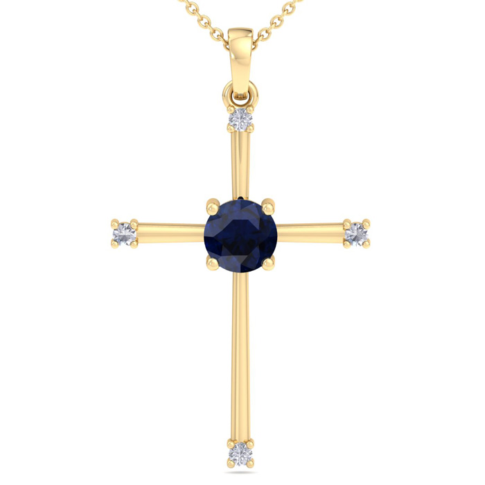 ThyDiamondâ¢ 1/2 Carat Sapphire & Diamond Cross Necklace In 14K Yellow Gold (2.6 G), 18 Inches (I-J, I1-I2)