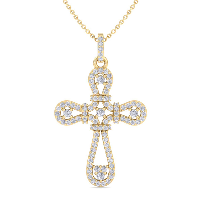 ThyDiamondâ¢ 1/2 Carat Diamond Cross Necklace In 14K Yellow Gold (2.85 G), 18 Inches (I-J, I1-I2)