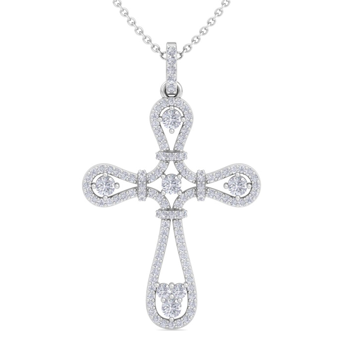 ThyDiamondâ¢ 1 Carat Diamond Cross Necklace In 14K White Gold (2.85 G), 18 Inches (I-J, I1-I2)
