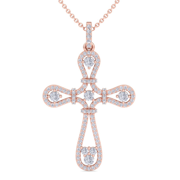 ThyDiamondâ¢ 1 Carat Diamond Cross Necklace In 14K Rose Gold (2.85 G), 18 Inches (I-J, I1-I2)