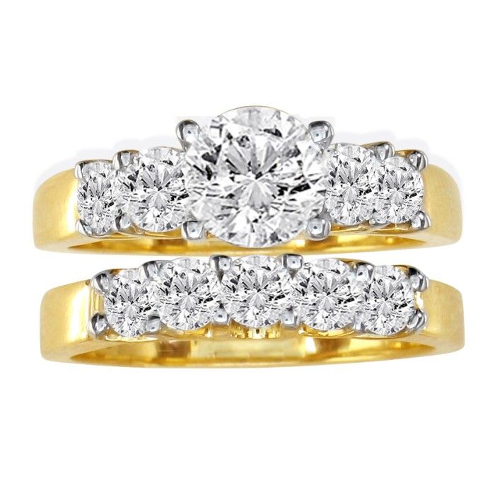 1 Carat Diamond Bridal Ring Set w/ 1/3 Carat Center Diamond in 14K Yellow Gold (, SI2-I1) by SuperJeweler