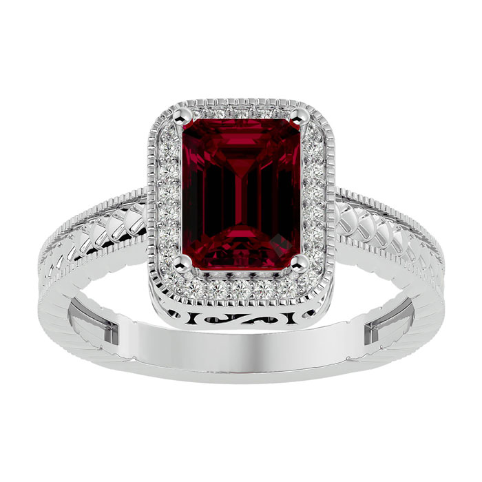 2 Carat Antique Style Ruby & Diamond Ring in 14K White Gold (3 g),  by SuperJeweler
