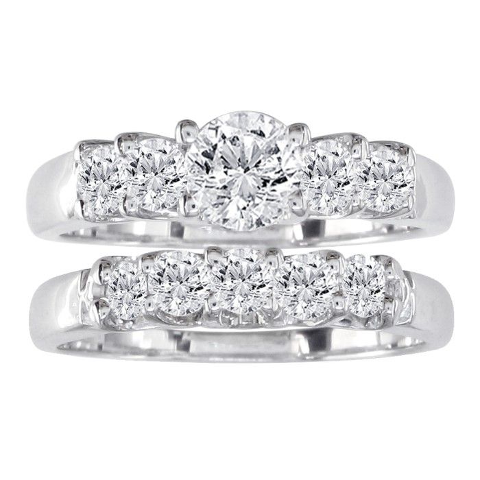 1 Carat Diamond Bridal Ring Set w/ 1/3 Carat Center Diamond in 14k White Gold,  by SuperJeweler