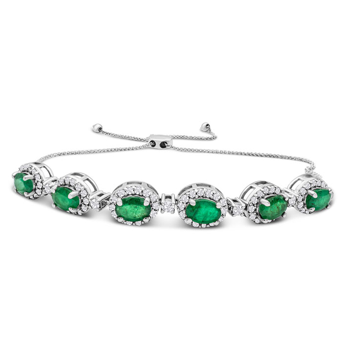 4 Carat Emerald Cut Bracelet w/ Diamonds in 14K White Gold (8.3 g) Adjustable 6-9 Inches ( I1-I2) – SuperJeweler