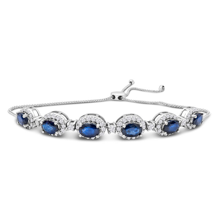 4 Carat Sapphire Bracelet w/ Diamonds in 14K White Gold (8.3 g) Adjustable 6-9 Inches ( I1-I2) – SuperJeweler
