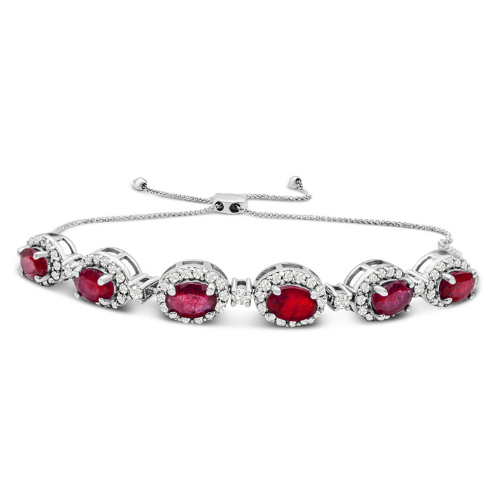 4 Carat Ruby Bracelet w/ Diamonds in 14K White Gold (8.3 g) Adjustable 6-9 Inches ( I1-I2) – SuperJeweler