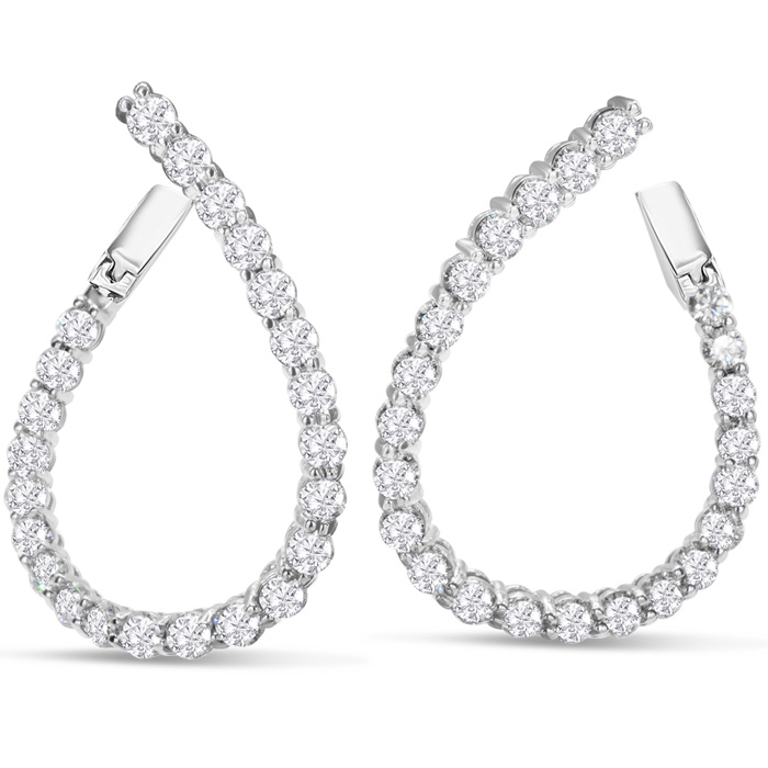 4 Carat Front-Back Diamond Hoop Earrings in 14K White Gold (7.5 g) (  I1-I2) by SuperJeweler