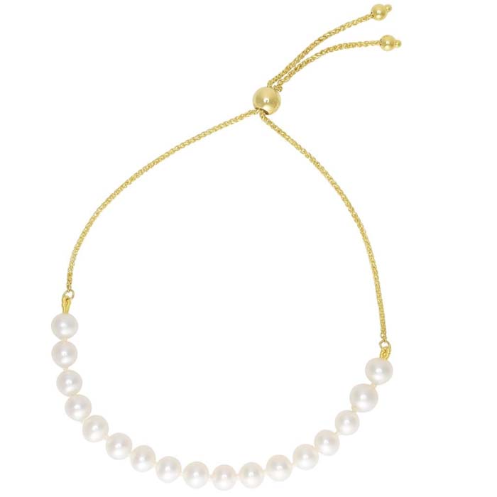 5mm Freshwater Cultured Pearl Adjustable Bolo Bracelet in 14K Yellow Gold 6-9 Inches – SuperJeweler