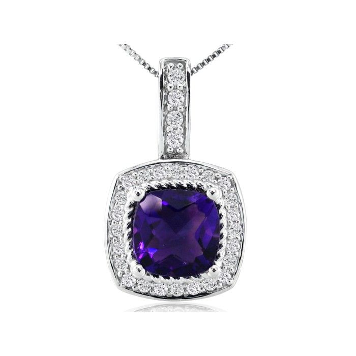 2.5 Carat Amethyst & Diamond Pendant Necklace in 14k White Gold (4.5 g), , 18 Inch Chain by SuperJeweler