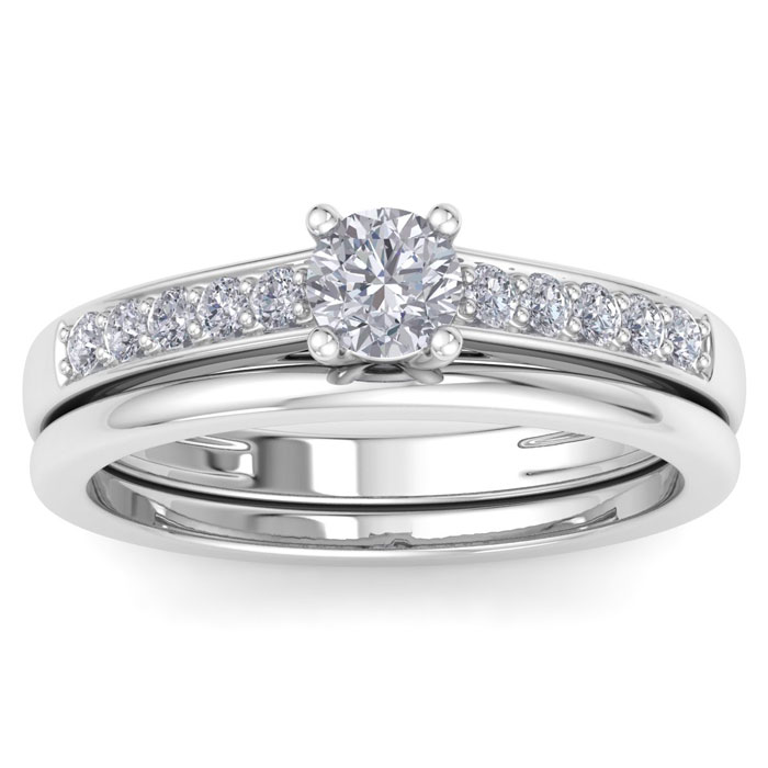 1/2 Carat Classic Diamond Bridal Ring Set in 14k White Gold (3.4 g) (, SI2-I1) by SuperJeweler