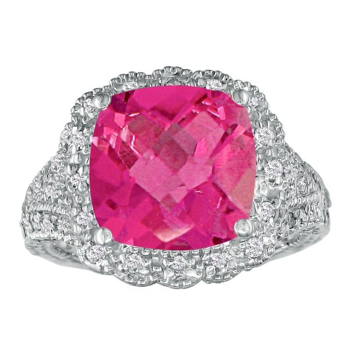 Stylish 4 1/2 Carat Pink Topaz & 96 Diamond Ring in 14k White Gold (6.3 g), , Size 6 by SuperJeweler