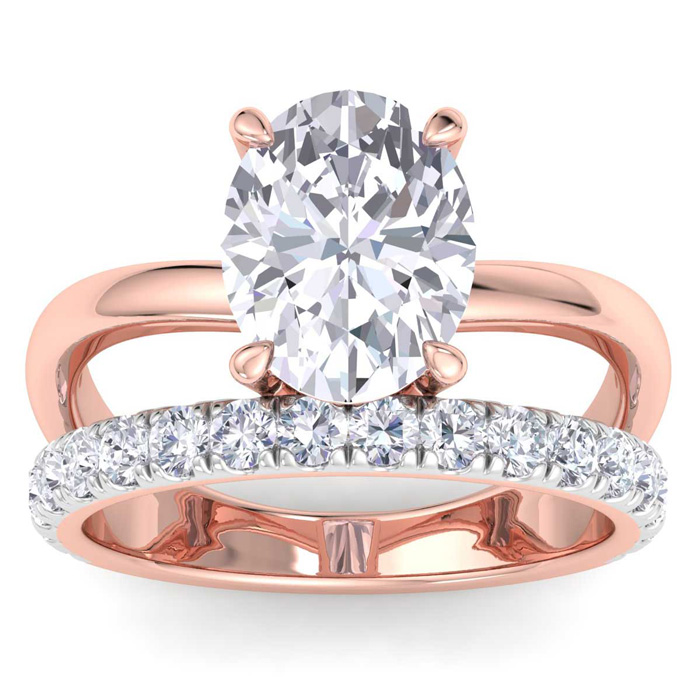 3 1/2 Carat Oval Shape Lab Grown Diamond Halo Engagement Ring Plus Band in 14K Rose Gold (5.75 g) (1 Color  VS2)  Size 5 by SuperJeweler