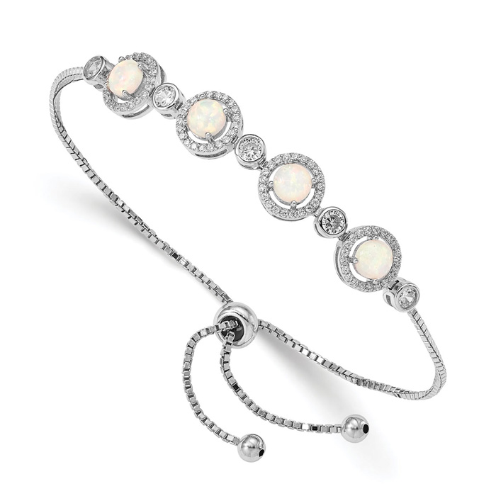 Opal & CZ Adjustable Bolo Bracelet in Sterling Silver 7-10 Inches (Created Opal) – SuperJeweler