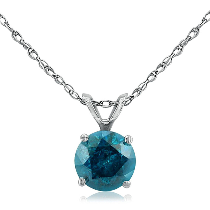 1/2 Carat Round Brilliant Cut Blue Diamond Pendant Necklace in 14k White Gold (1 g), 18 Inch Chain by SuperJeweler