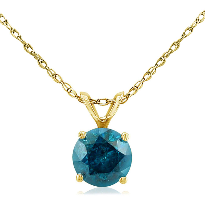 1/2 Carat Round Brilliant Cut Blue Diamond Pendant Necklace in 14k Yellow Gold (1 g), 18 Inch Chain by SuperJeweler