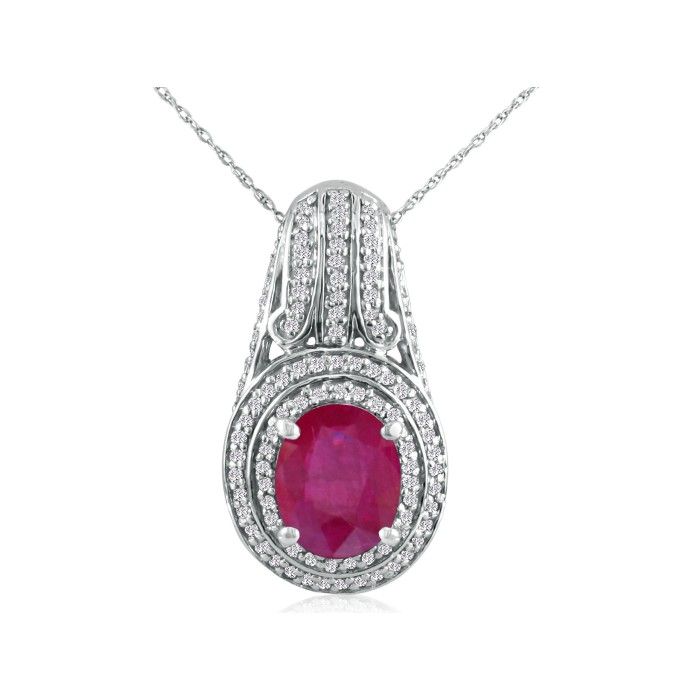 Large and4.33 Carat Ruby & Diamond Necklace in Solid White Gold (6.5 g), , 18 Inch Chain by SuperJeweler
