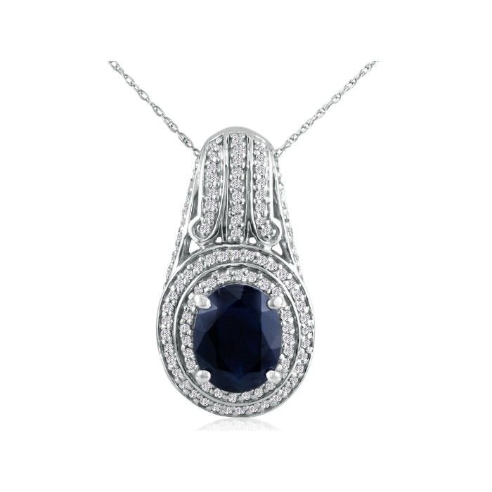 4 1/3 Carat Sapphire & Diamond Pendant Necklace in 14k White Gold (6.5 g), , 18 Inch Chain by SuperJeweler
