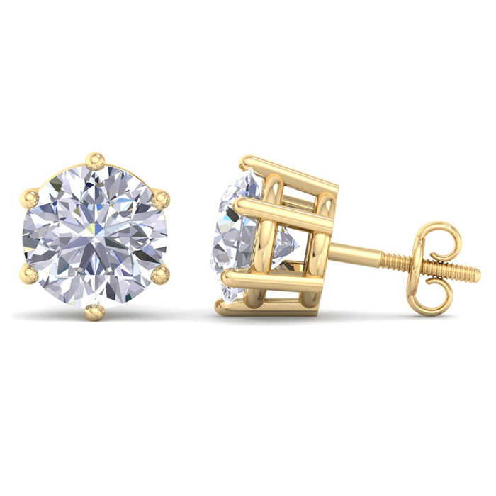 4 Carat Lab Grown Diamond Earrings in 14K Yellow Gold (2 g)  6-Prong Setting (1 Color  VS2) by SuperJeweler