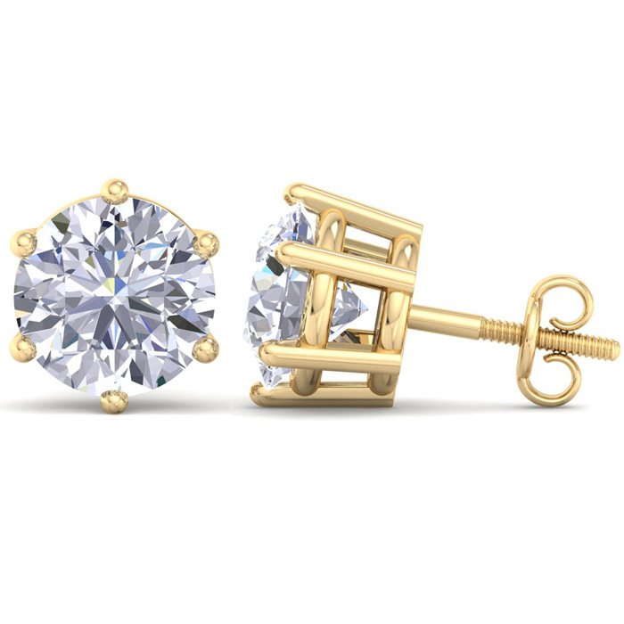 6 Carat Lab Grown Diamond Earrings in 14K Yellow Gold (2 g)  6-Prong Setting (1 Color  VS2) by SuperJeweler