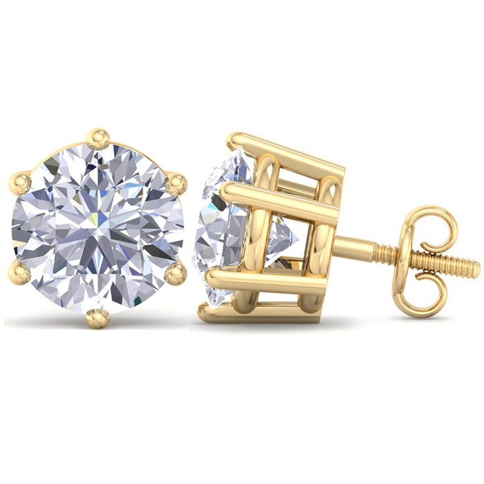 10 Carat Lab Grown Diamond Earrings in 14K Yellow Gold (2 g)  6-Prong Setting (1 Color  VS2) by SuperJeweler